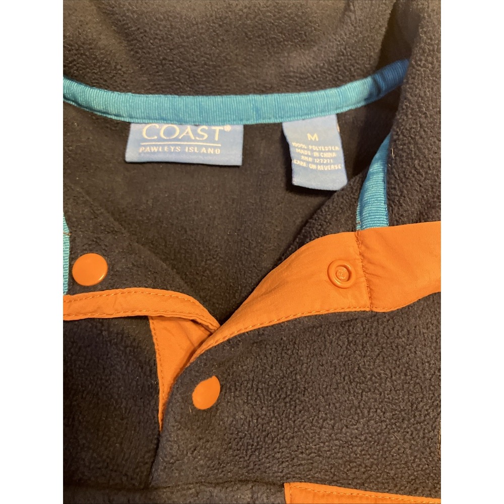 Coast Pawleys Snap Neck‎ Pullover Fleece Sweatshirt, Orange/Blue Mens Medium - Picture 2 of 12